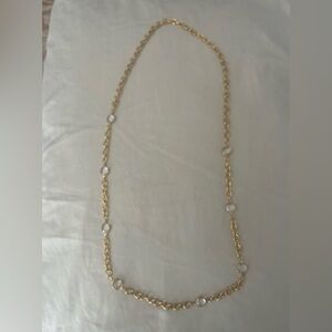 Gold Chain Necklace with White Stone Accents
